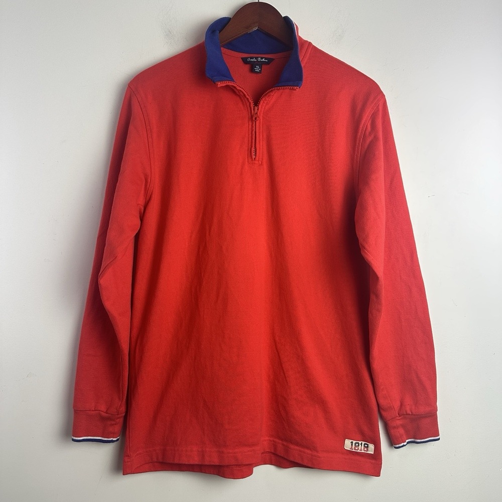 Brooks‎ Brothers Fleece Sweatshirt Mens XL Red Quarter Zip 1818 Logo Y2K Preppy